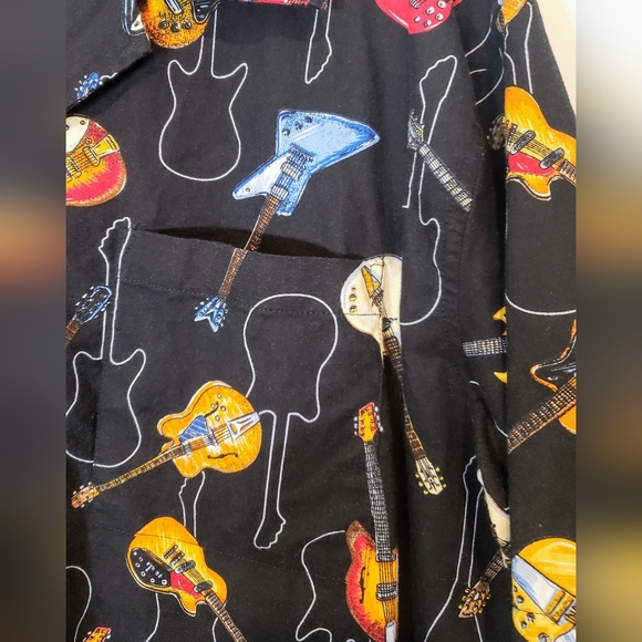 D'EMCRAZY Vintage Men's Black Guitar All Over Print Button Down Shirt Size Large - Picture 5 of 9